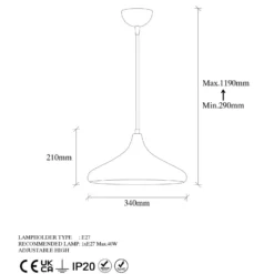 Lámpara colgante Barek 11545, latón bruñido, metal, Ø 34 cm