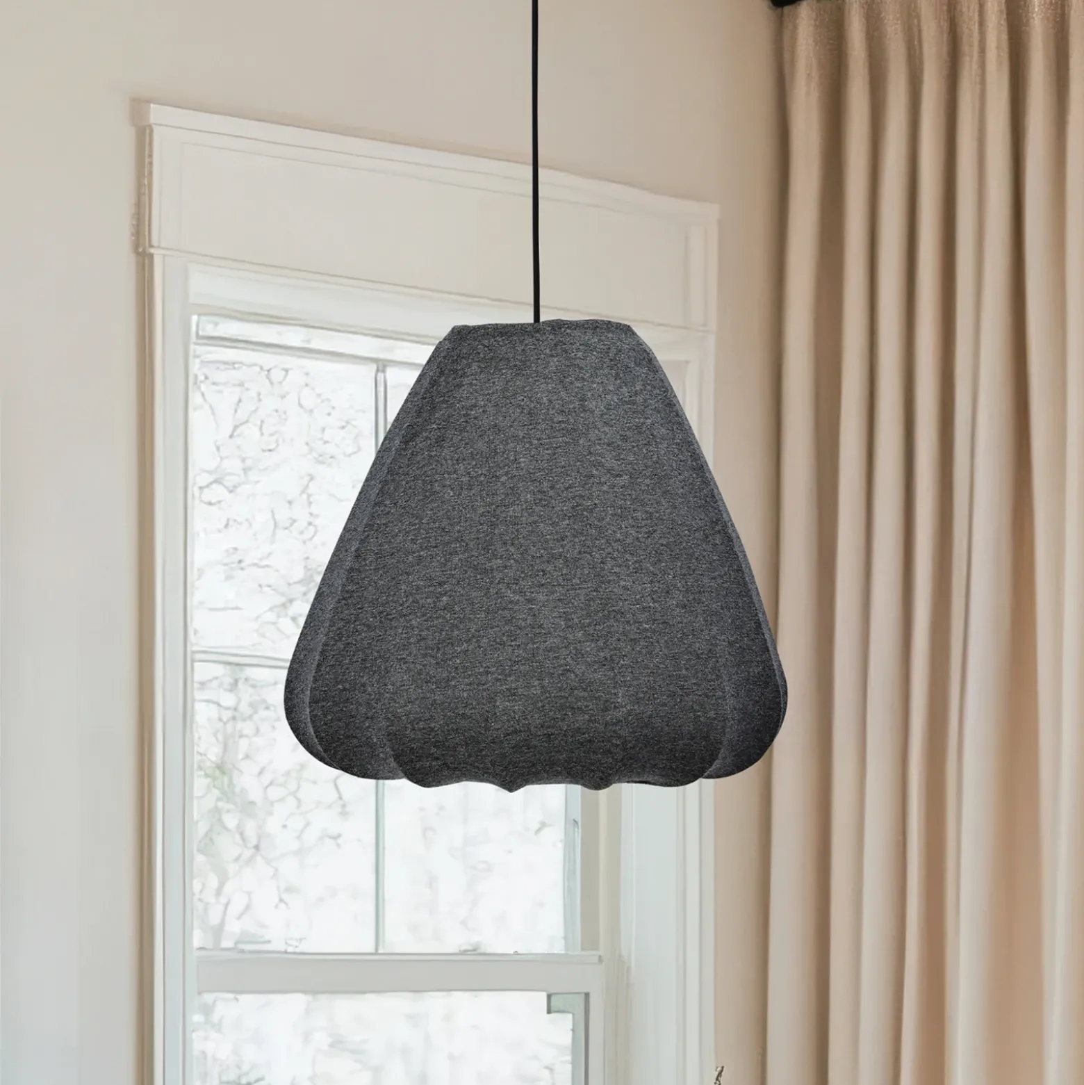 Lámpara colgante Barlaston, Ø 35 cm, negro/gris, metal, tela