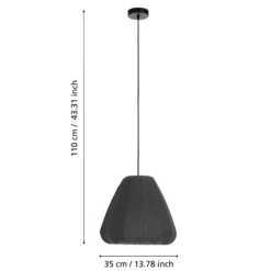 Lámpara colgante Barlaston, Ø 35 cm, negro/gris, metal, tela