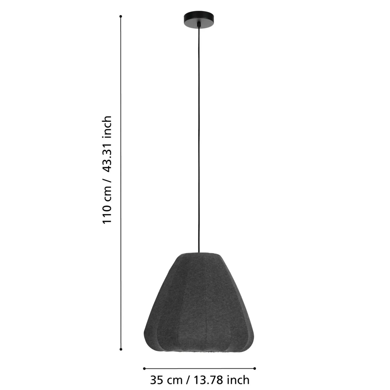 Lámpara colgante Barlaston, Ø 35 cm, negro/gris, metal, tela