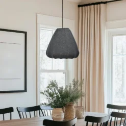 Lámpara colgante Barlaston, Ø 35 cm, negro/gris, metal, tela