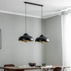 Lámpara colgante Basca, negra/dorada, con 2 luces, 125 cm, E27