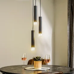 Lámpara colgante Baton, negro, 3 luces