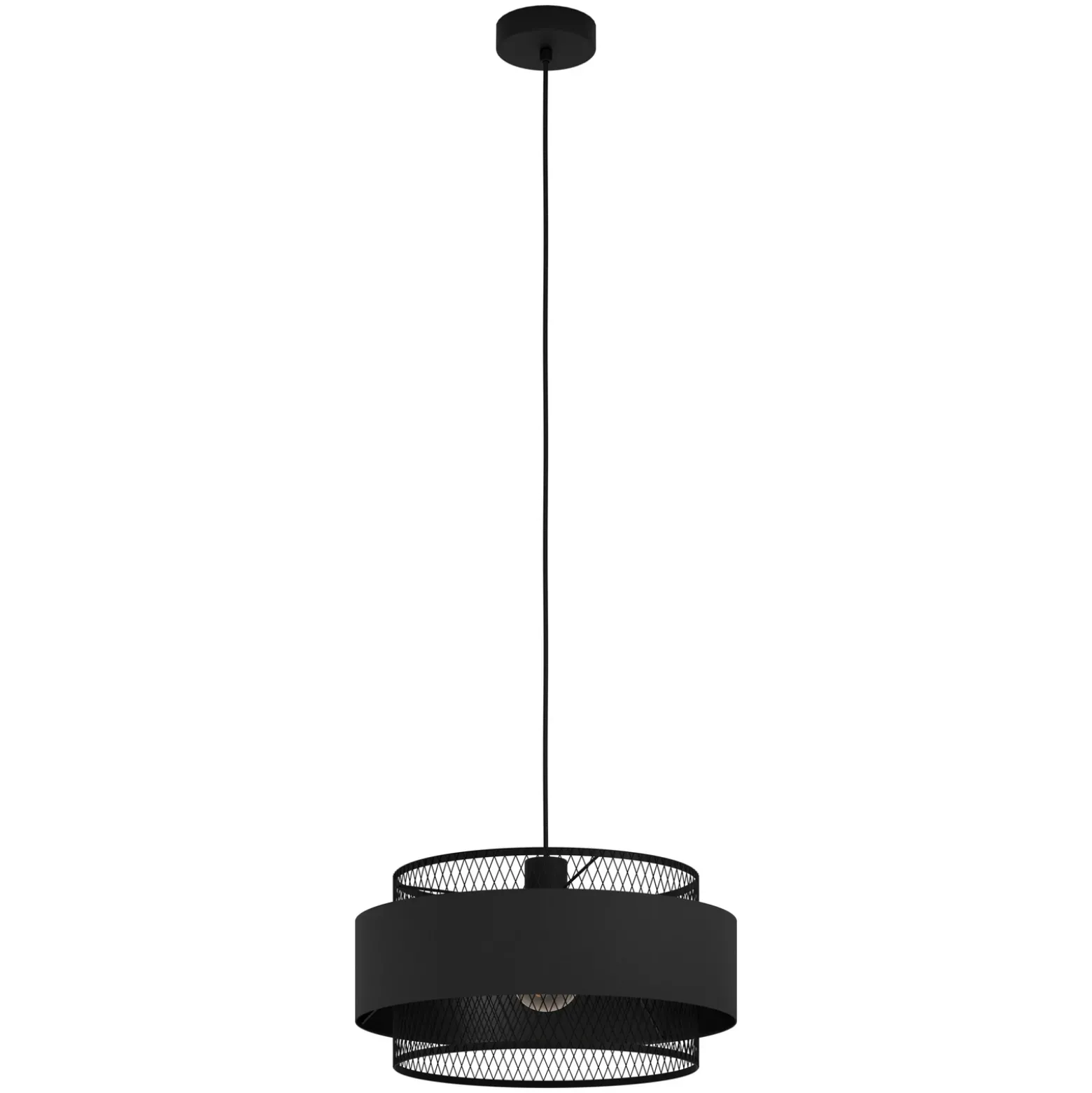 Lámpara colgante Bazely, Ø 40 cm, negra, tela