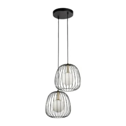 Lámpara colgante Bell, 2 luces, negro/dorado/blanco