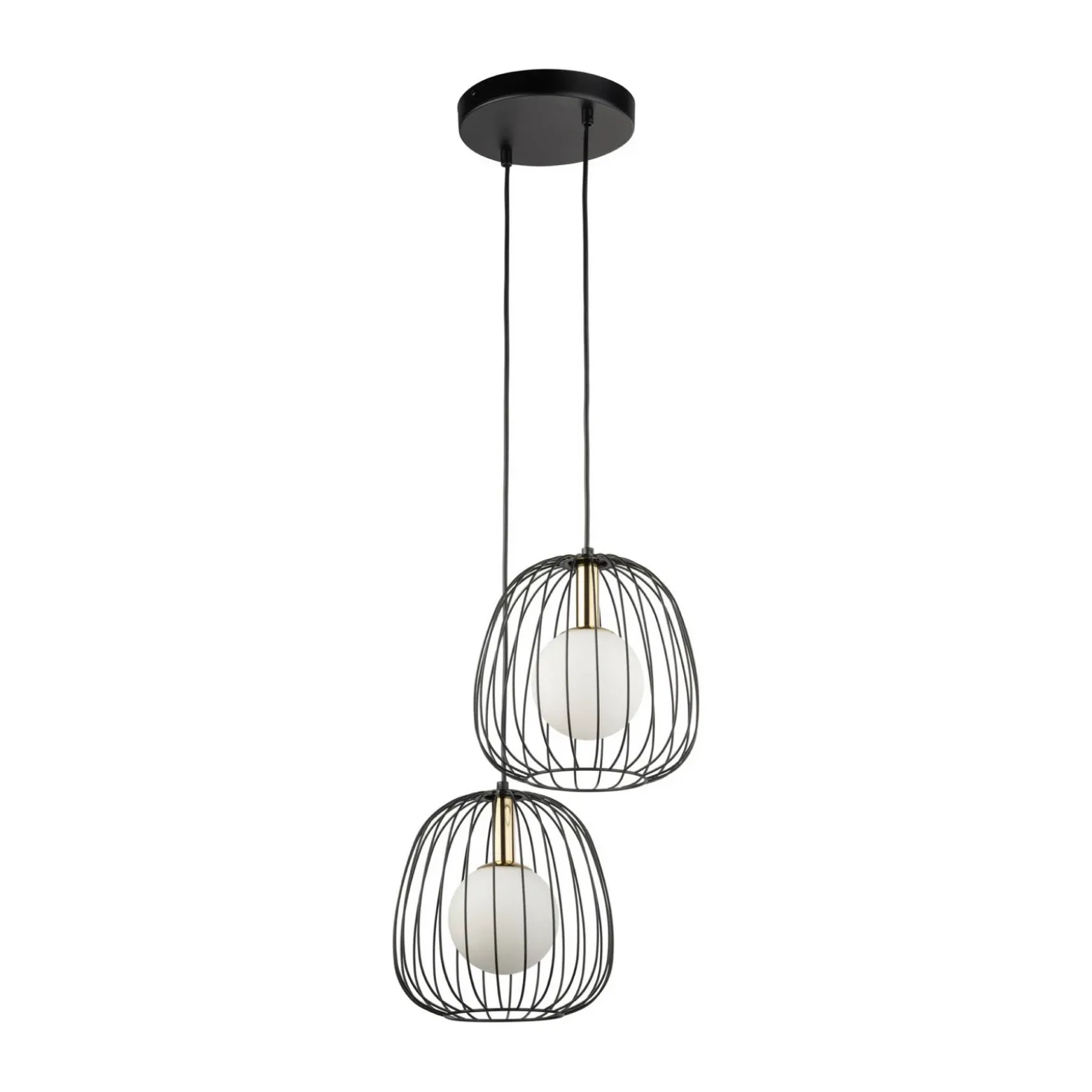 Lámpara colgante Bell, 2 luces, negro/dorado/blanco