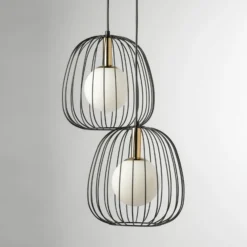 Lámpara colgante Bell, 2 luces, negro/dorado/blanco