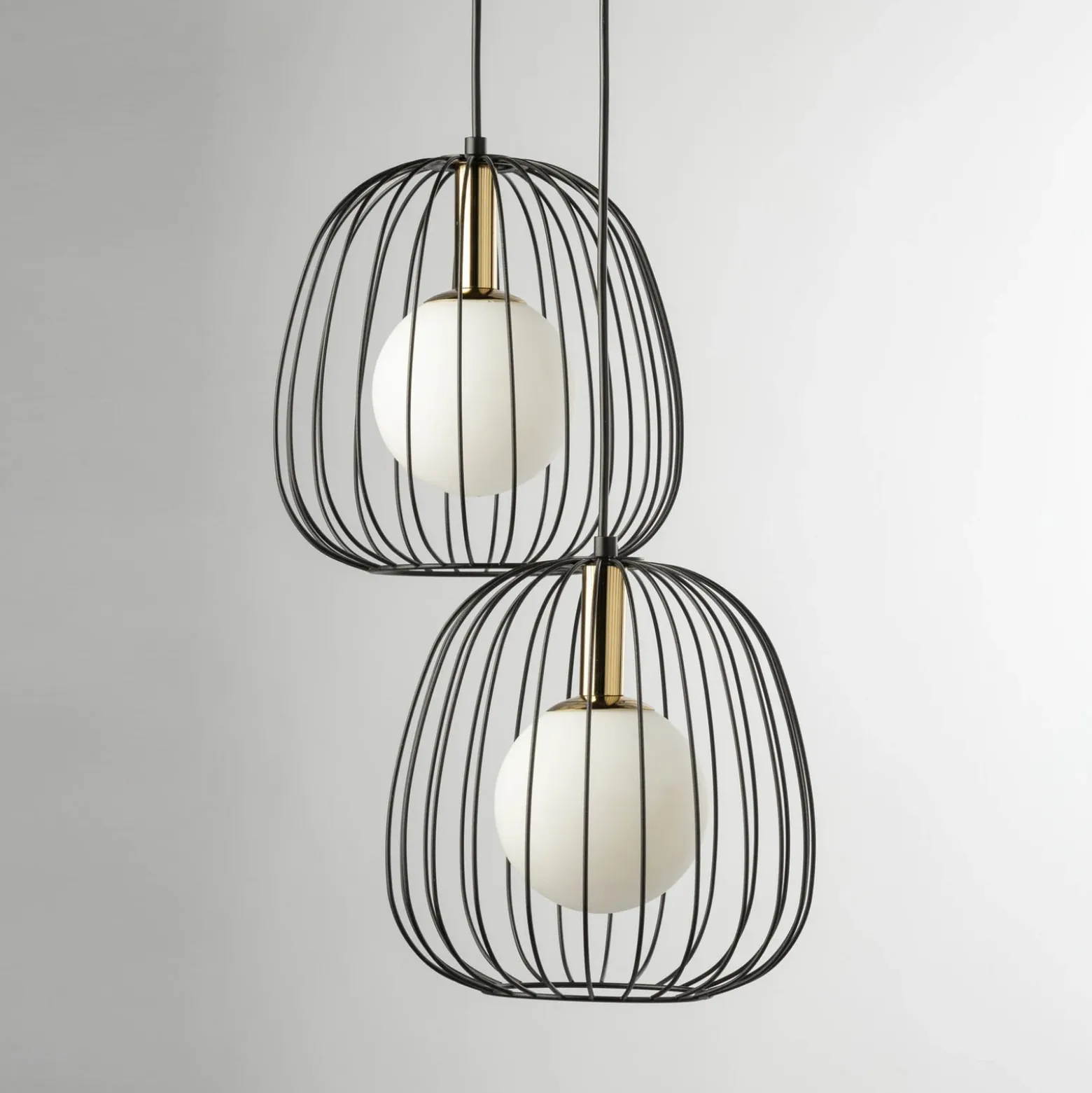 Lámpara colgante Bell, 2 luces, negro/dorado/blanco