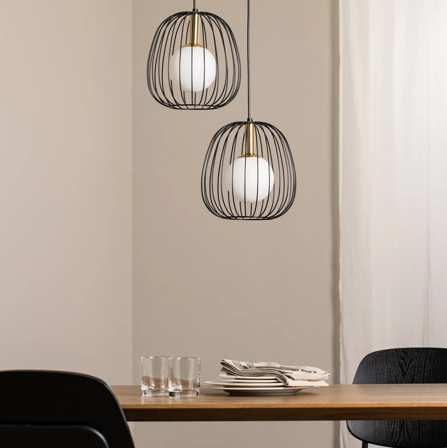 Lámpara colgante Bell, 2 luces, negro/dorado/blanco