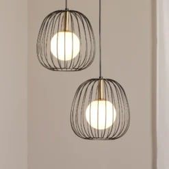 Lámpara colgante Bell, 2 luces, negro/dorado/blanco