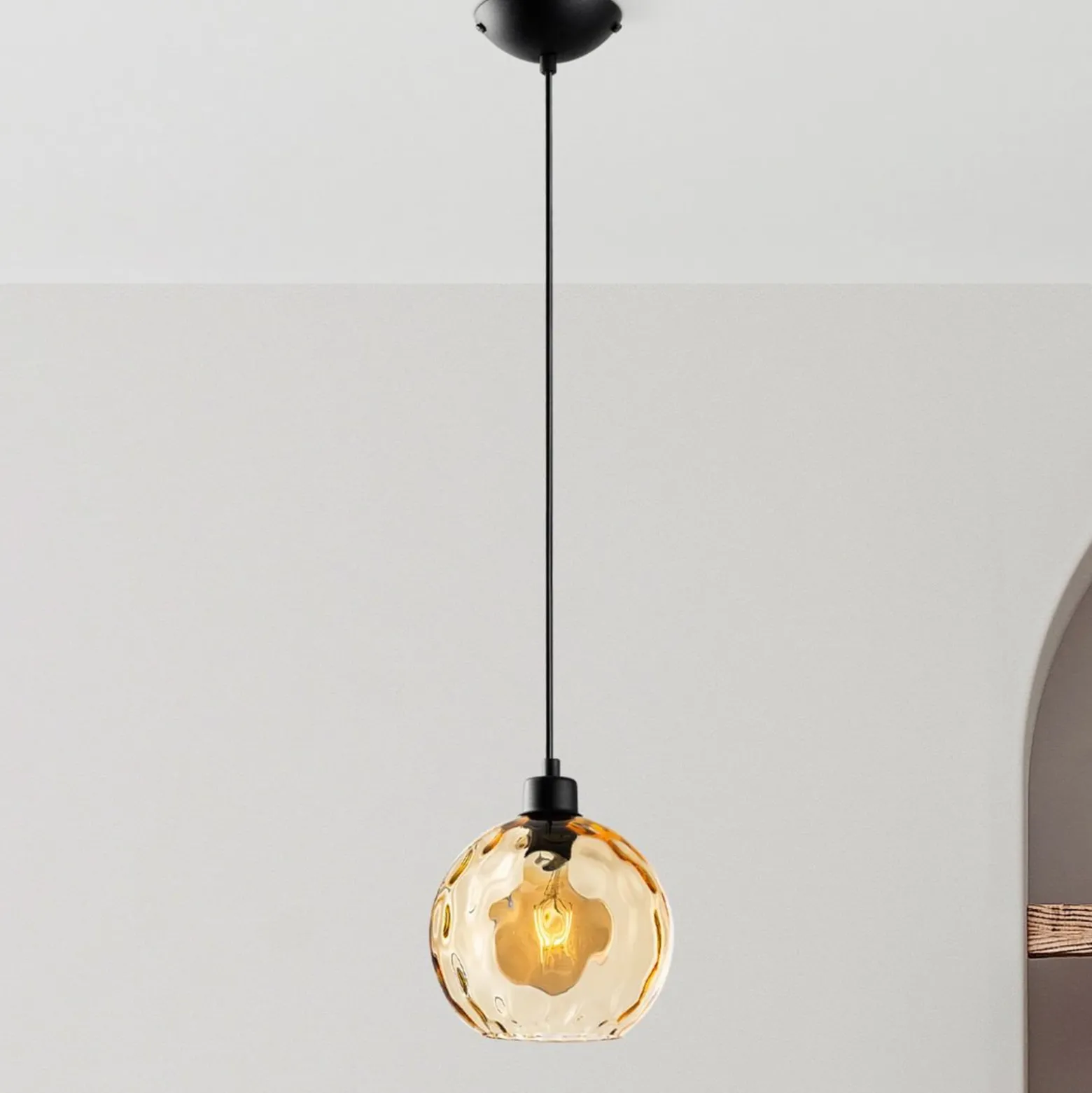 Lámpara colgante Benek, amarilla, cristal, Ø 20 cm, E27