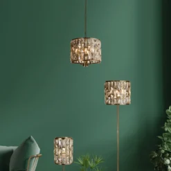 Lámpara colgante Bijou, 3 luces, latón, cristal