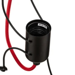 Lámpara colgante Bobi 1 en negro, cable rojo, 1 luz.