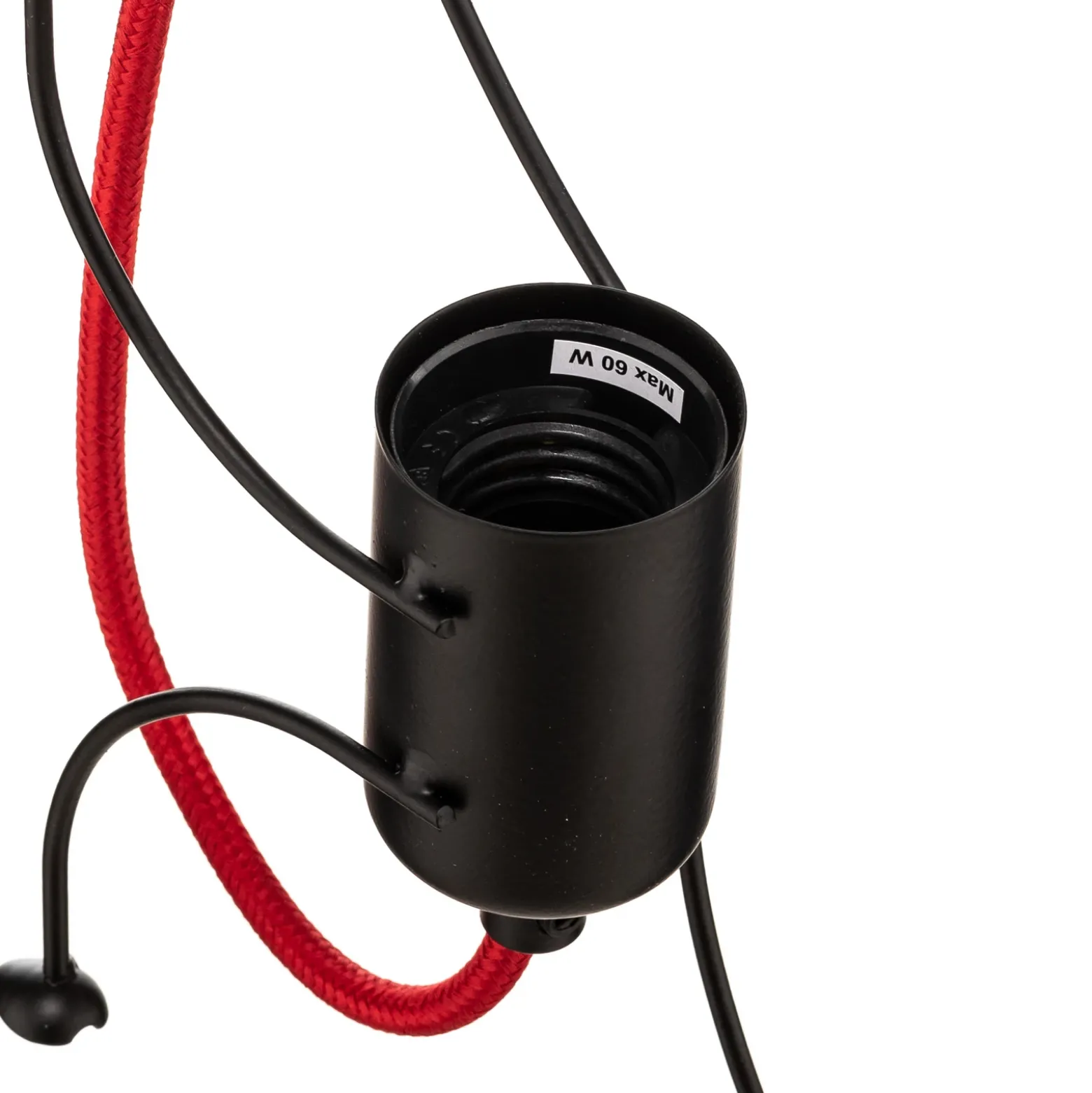 Lámpara colgante Bobi 1 en negro, cable rojo, 1 luz.