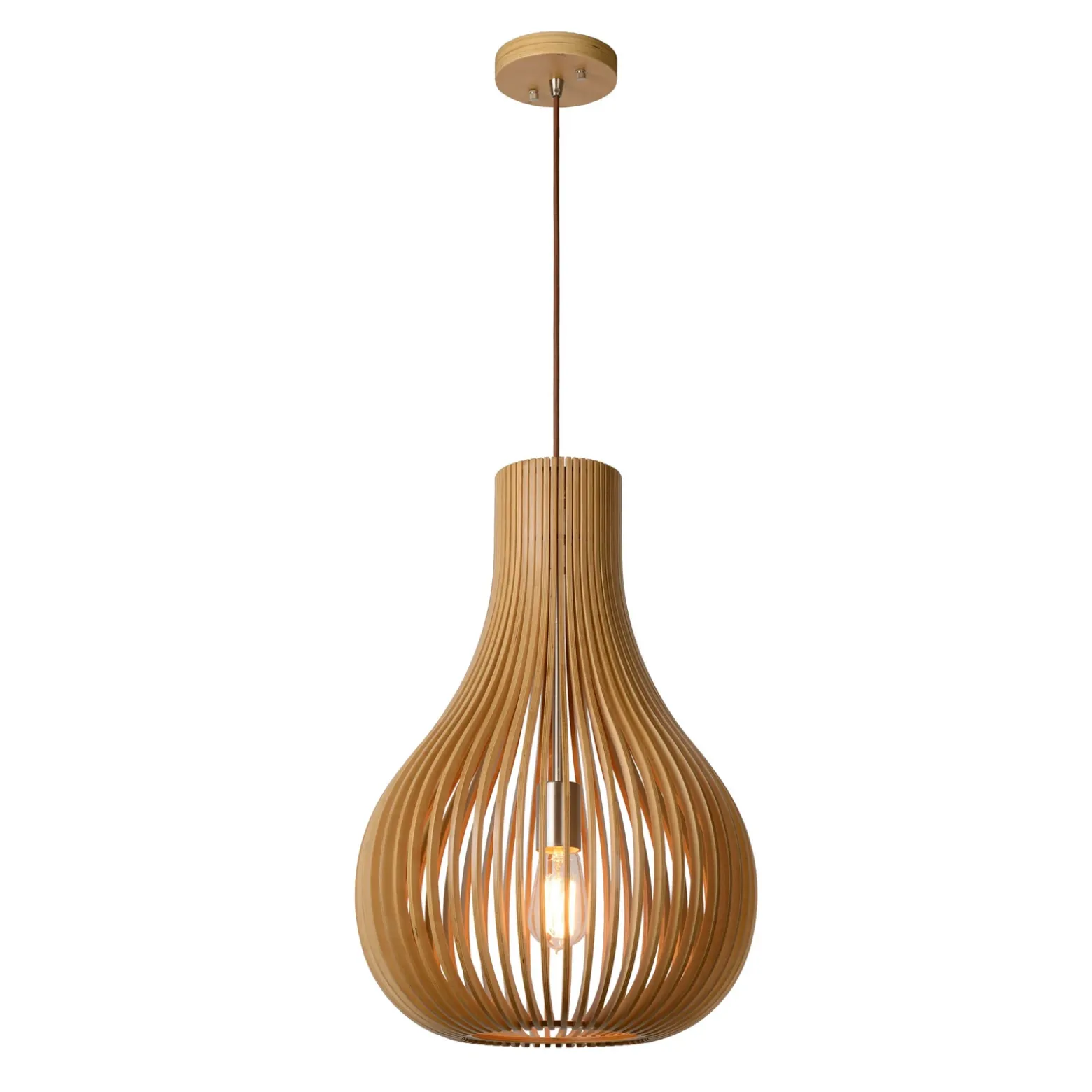 Lámpara colgante Bodo, madera de color claro