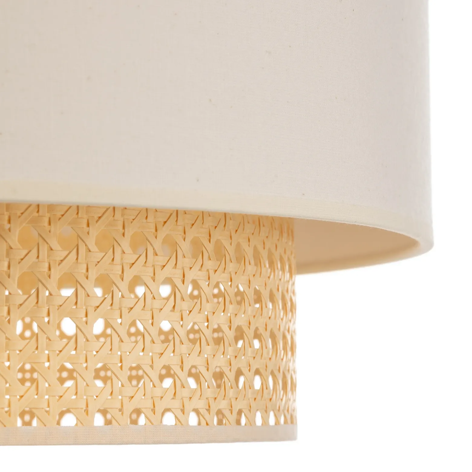 Lámpara colgante Boho, beige/madera, Ø 45 cm, tela/ratán