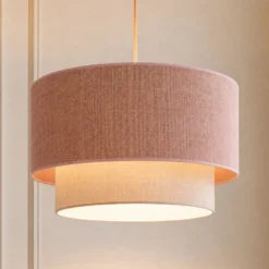 Lámpara colgante Boho, beige/rosa, Ø 45 cm, tejido, E27