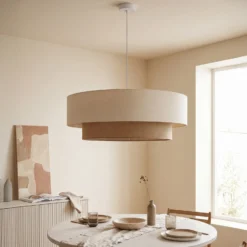 Lámpara colgante Boho, beige/yute, Ø 80 cm, tejido, E27