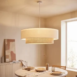 Lámpara colgante Boho, beige/yute, Ø 80 cm, tejido, E27