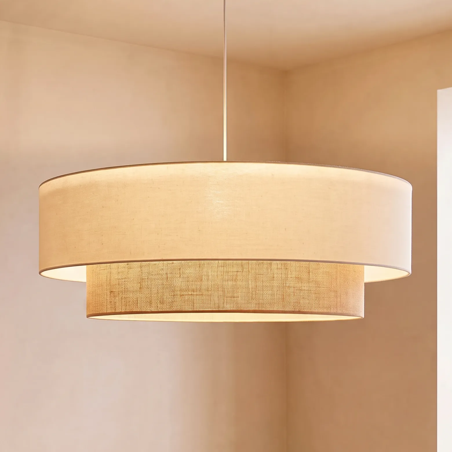 Lámpara colgante Boho, beige/yute, Ø 80 cm, tejido, E27