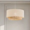 Lámpara colgante Boho, color crudo/marrón, Ø 60 cm, tejido