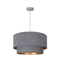 Lámpara colgante Boho, gris/dorado, Ø 45 cm, tela, E27