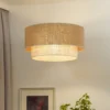 Lámpara colgante Boho, marrón/blanca, Ø 45 cm, tejido