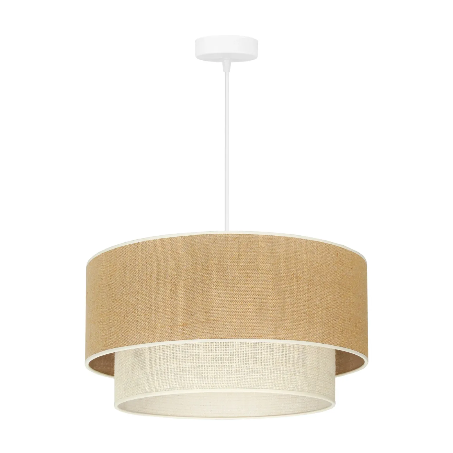 Lámpara colgante Boho, marrón/blanca, Ø 45 cm, tejido