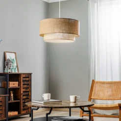 Lámpara colgante Boho, marrón, Ø 45 cm, de tela