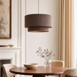 Lámpara colgante Boho, marrón/dorado, Ø 45 cm, tejido, E27