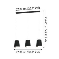 Lámpara colgante Bolivia color negro/arena, 3 luces