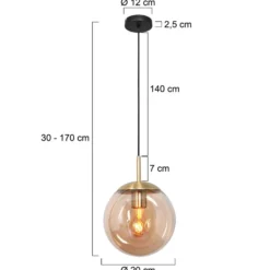 Lámpara colgante Bollique, latón, Ø 20 cm, cristal, 1 luz, globo