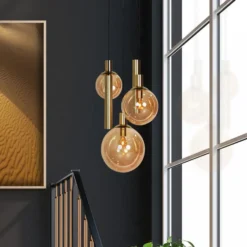 Lámpara colgante Bollique, 5 luces redonda, latón, GU10 + E27