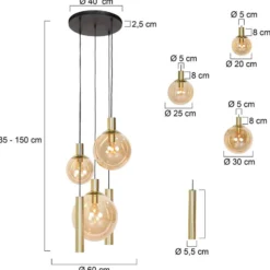 Lámpara colgante Bollique, 5 luces redonda, latón, GU10 + E27