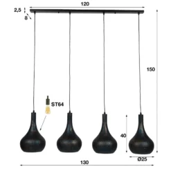 Lámpara colgante Bombur de 4 luces negro-marrón