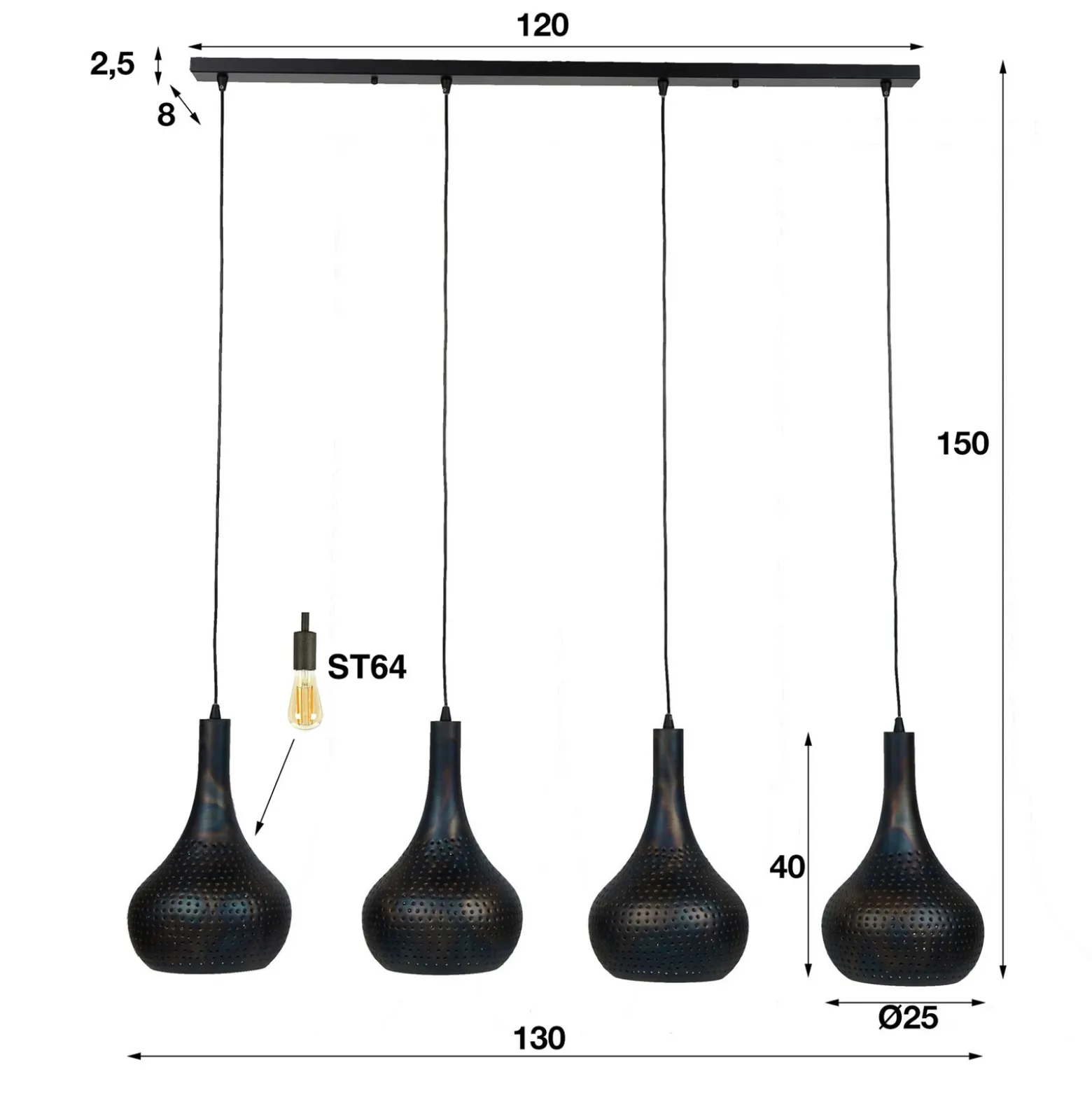 Lámpara colgante Bombur de 4 luces negro-marrón