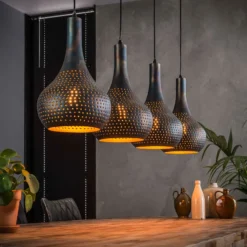 Lámpara colgante Bombur de 4 luces negro-marrón
