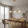 Lámpara colgante BOOM, color beige, longitud 88 cm, 6 luces, metal/cristal
