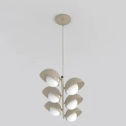 Lámpara colgante BOOM, color beige, longitud 88 cm, 6 luces, metal/cristal