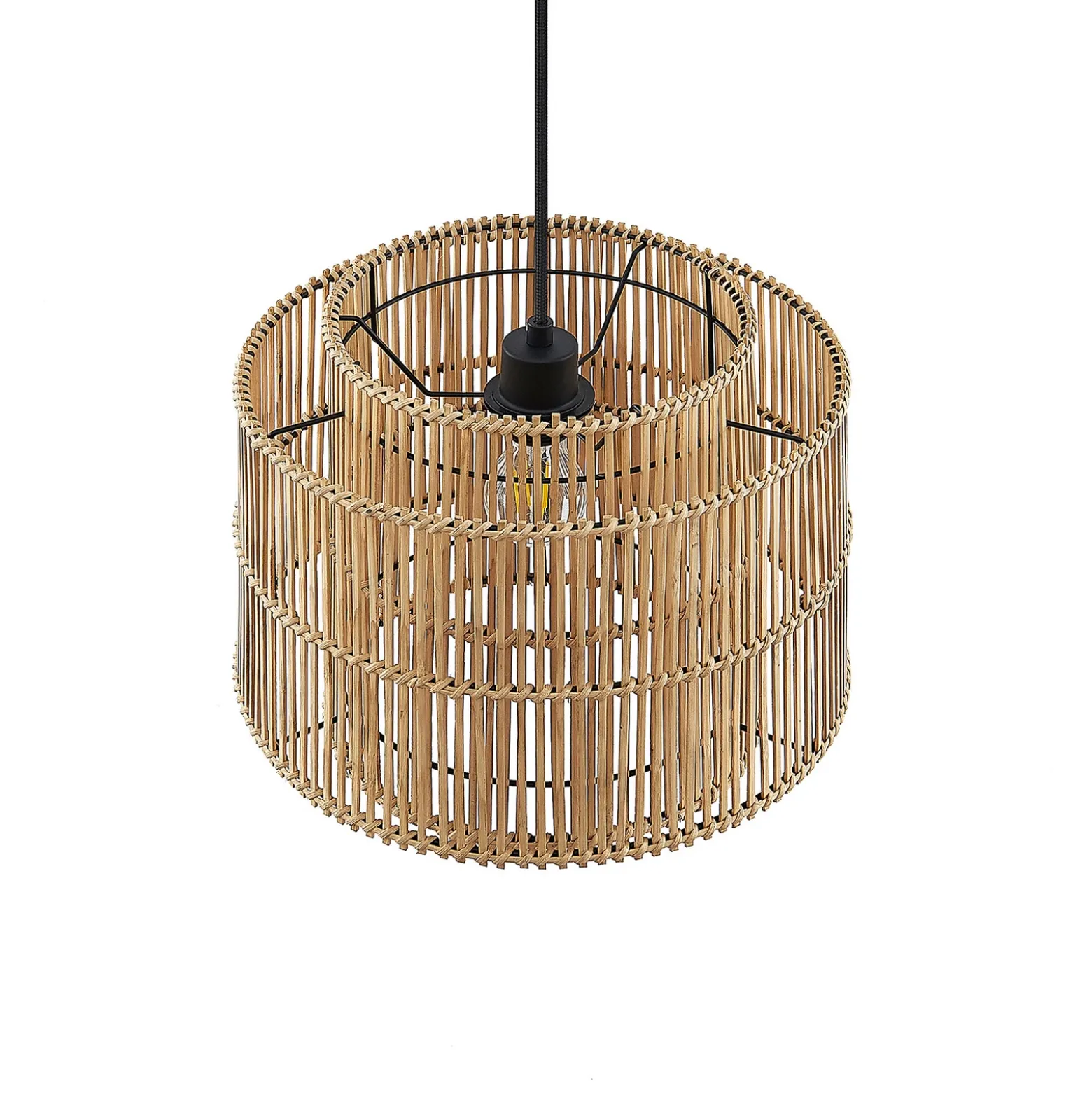 Lámpara colgante Bridga de Lindby, Ø 35 cm, negra, de bambú