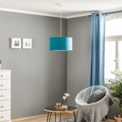 Lámpara colgante Bristol, diseño tejido, turquesa