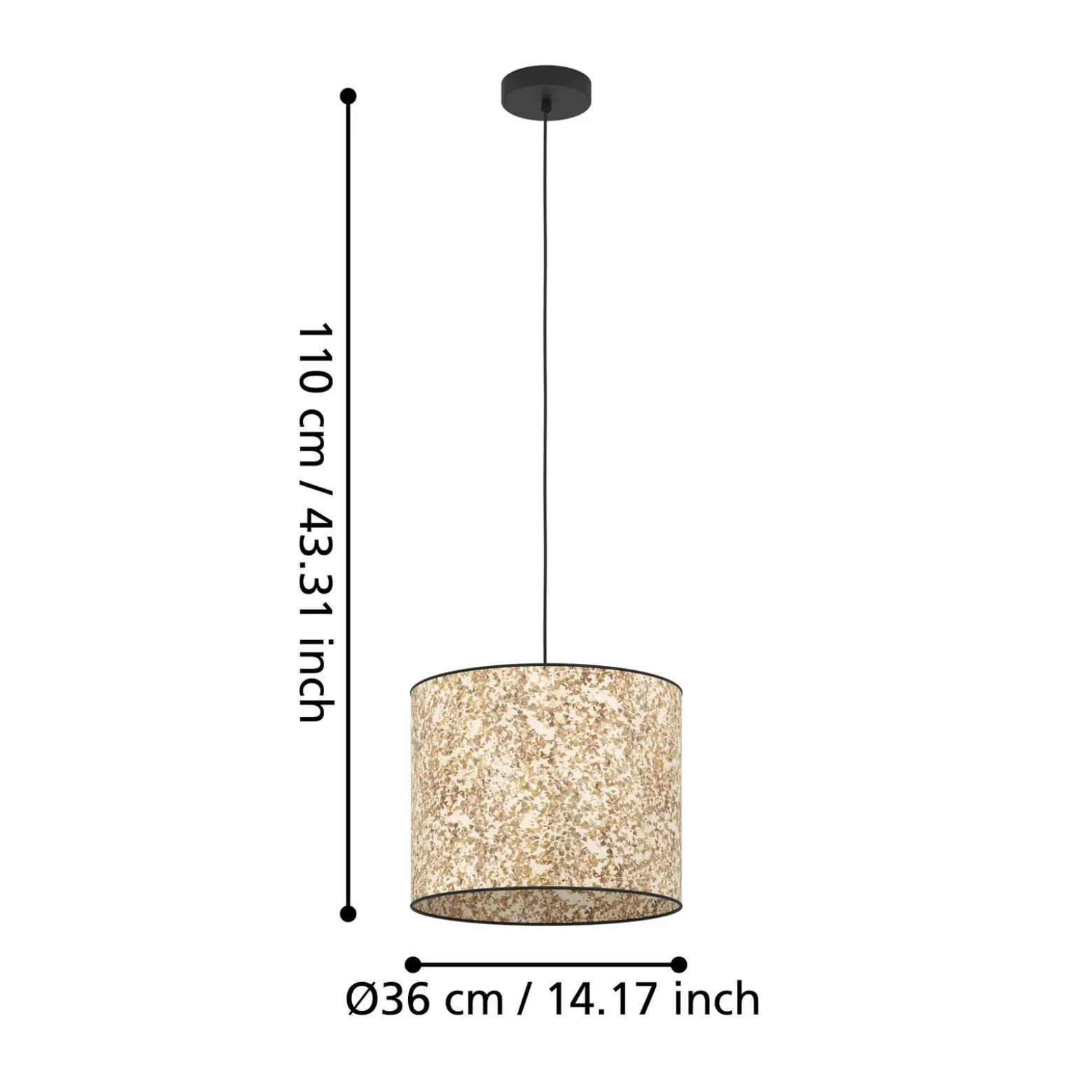 Lámpara colgante Butterburn, Ø 36 cm, beige/verde, tela