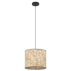 Lámpara colgante Butterburn, Ø 36 cm, beige/verde, tela