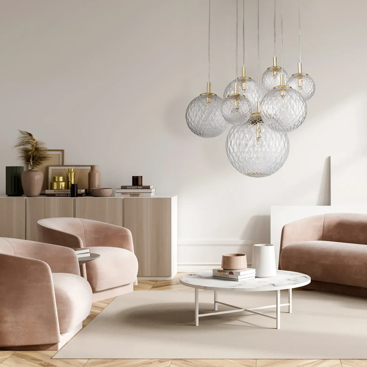 Lámpara colgante Cadix de cristal, 7 luces