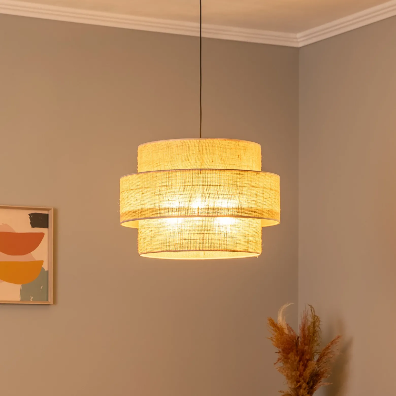 Lámpara colgante Calisto, Jute, marrón natural, 3 luces, Ø 50 cm