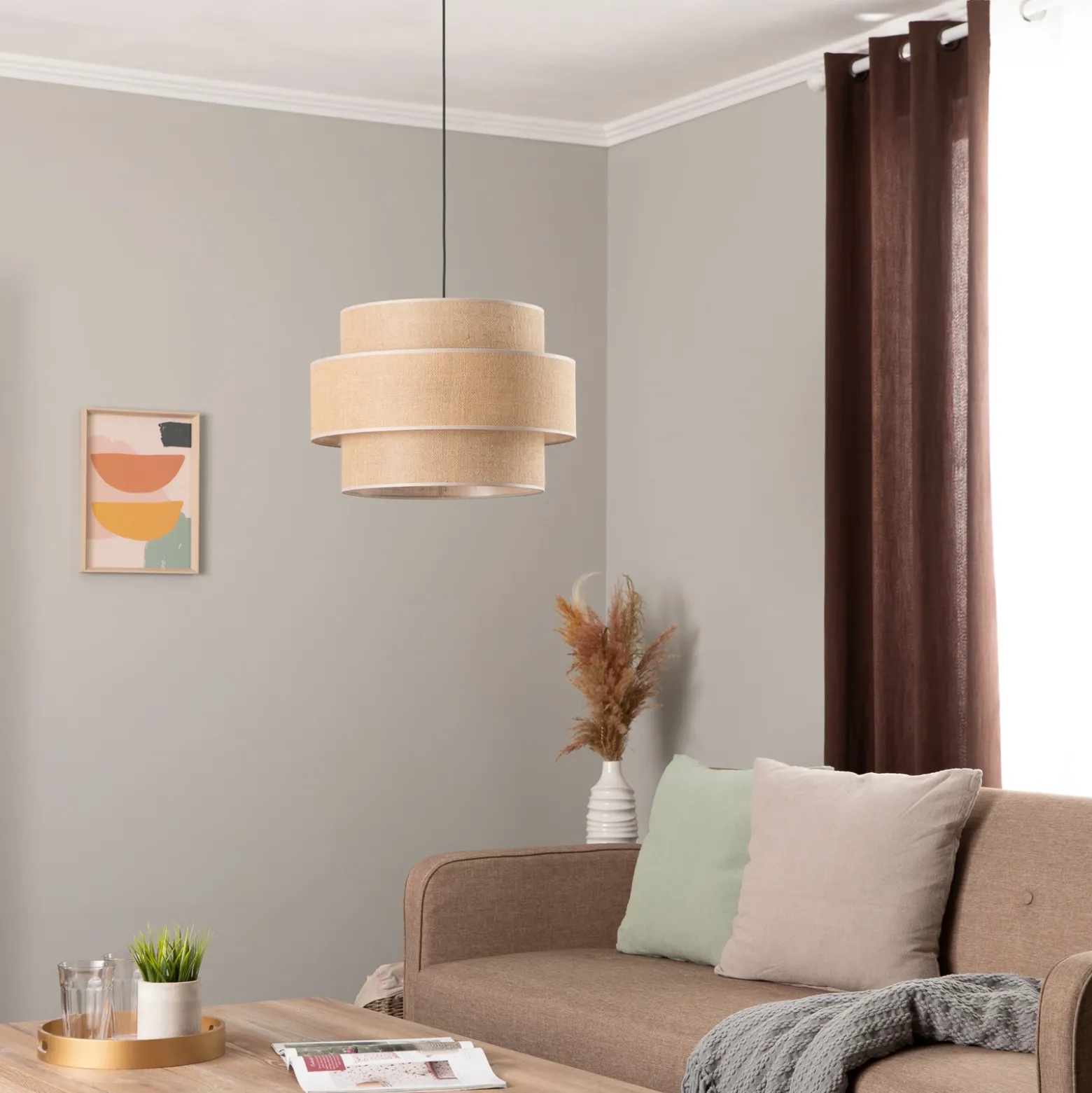 Lámpara colgante Calisto, Jute, marrón natural, 3 luces, Ø 50 cm