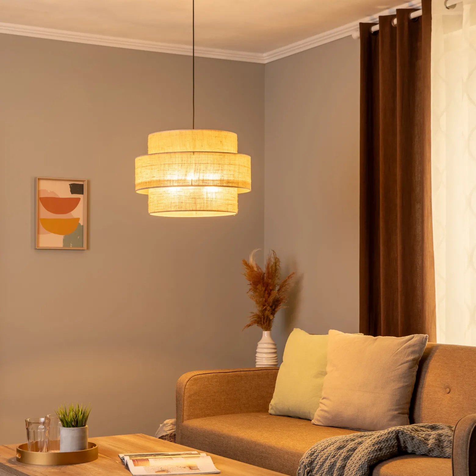 Lámpara colgante Calisto, Jute, marrón natural, 3 luces, Ø 50 cm