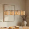 Lámpara colgante Calma, 4 luces, beige, rafia, longitud 95 cm