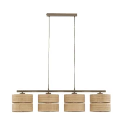 Lámpara colgante Calma, 4 luces, beige, rafia, longitud 95 cm
