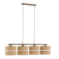 Lámpara colgante Calma, 4 luces, beige, rafia, longitud 95 cm
